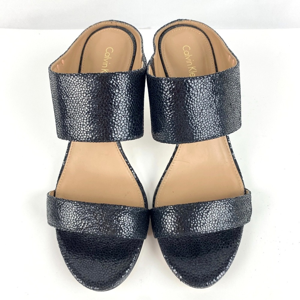 Calvin Klein Heeled Sandals Womens 8.5 Embossed Genuine Suede "Cecily" 38.5 LKNU - Picture 8 of 8